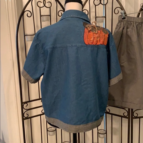 Autumn short set with denim button down shirt - Picture 4 of 7